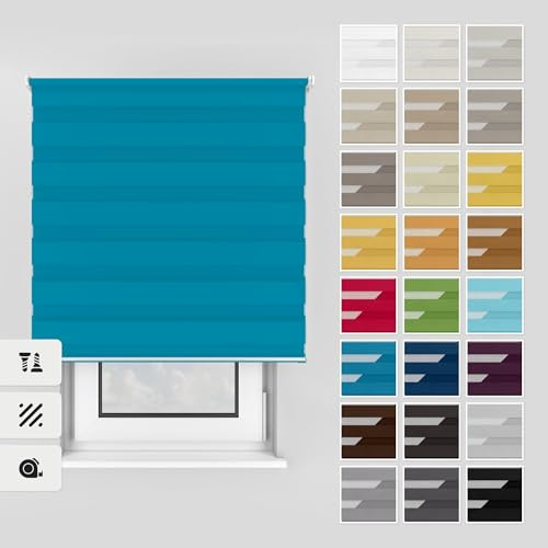 Estika Estor Doble con Perforación - 100x150 cm - Costa Azul - Enrollable para Interior, Montaje en Techo o Pared, Ideal para Ventanas y Puertas