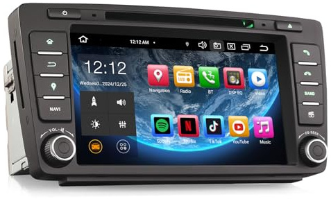 Erisin 8-Kern 4GB+64GB Android 14 Autoradio GPS Navi Für Skoda Octavia Superb Rapid Yeti Roomster 8 IPS Bildschirm Unterstützt CarPlay Android Auto Bluetooth DAB+ WiFi DSP USB OBD2 CD Player