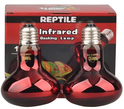 LUCKY HERP Lampada Riscaldante a Infrarossi per Rettili, Confezione da 2, E27 Attacco a Vite, Luce Notturna Rossa per Anfibi, Serpenti e Tartarughe (100 Watts)