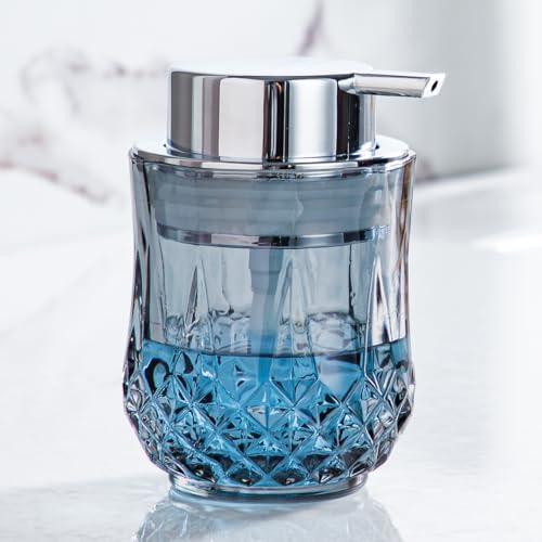 Enra 10oz Glas Seifenspender, Nachfüllbarer Flüssigseifenspender mit Pumpe | Stilvolles Diamantmuster Aus Hochwertigem Glas, Dekorativ Und Praktisch FüR Badezimmer, KüChe Sowie TäGliche Pflegeprodukte.