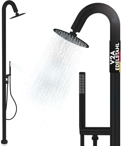 LAWA Living and Lifestyle Douche de Jardin d'extérieur pour Sauna V2A I 304 Acier Inoxydable 2 Ports Eau Chaude Eau Froide avec douchette 20 cm pivotant Douche de Pluie Piscine hammam