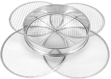 Qusedwey Garden Potting Mesh Sieve Sifting Pan - Stainless Steel Mix Soil Filter 4 Sieve Mesh Filter(1/8In,1/4In,3/8In,and 1/2In)