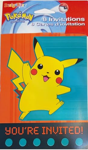 Pokemon Vintage Party Invitations (8 Cards + 8 Envelopes, 2000 Edition) – Official Licensed Collectible, Includes Name Tag