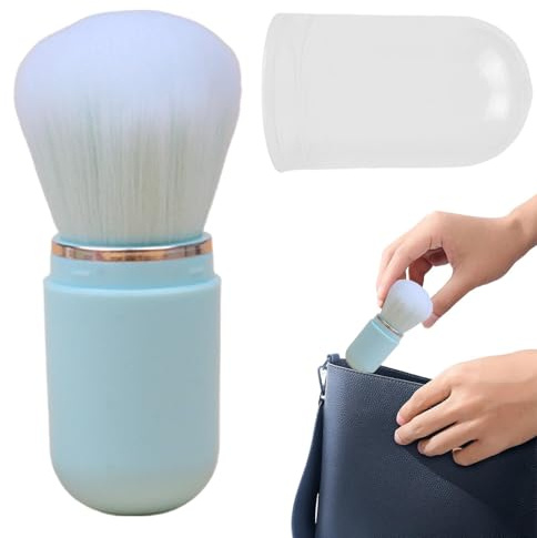 Pespa Per Trucco Retrattile - Pennello Da Viaggio In Polvere | Pennello Per Viso Portatile Con Coperchio | Pennello In Polvere Compatto | Rivegno A Polvere Retrattile Per Fondazione, Blush, Bronzer E