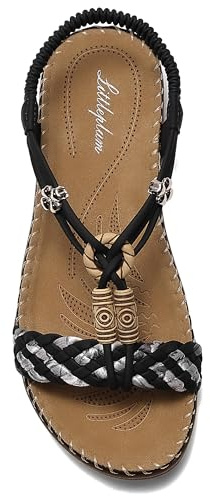 Littleplum Sandaler för kvinnor sommar strandskor platta sandaler flip flops fritid SKT8607E, En svart, 41 EU