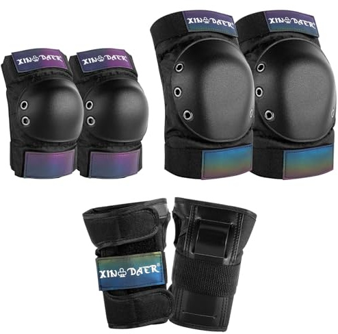 Rodilleras y coderas para adultos – (6 en 1) rodilleras, coderas y muñequeras con bolsa de cordón, juego de equipo de protección de patinaje para mujeres y hombres para patinaje, patineta, ciclismo