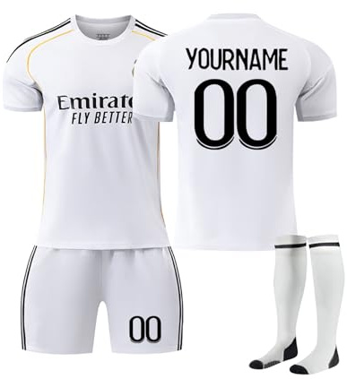 Générique Maillot de Foot Enfant Personnalisé 2024/2025 Ensemble de Maillots Domicile/Extérieur avec DIY Votre Nom Numéro,Football Maillots Tenues de Sport GarçOns avec Short et Chaussettes