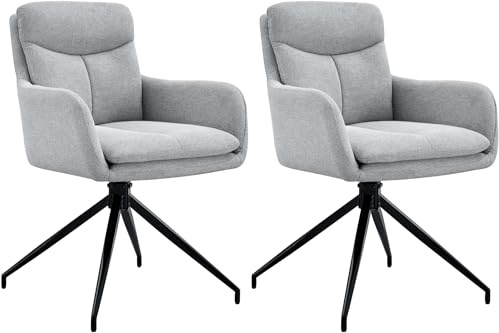 CLP Chaise de Salle à Manger Somers Tissu pivotant, 180° Fauteuil pivotant avec accoudoirs et dossiers, chaises de Cuisine rembourrées, Couleur:Gris Clair