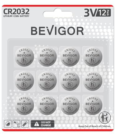 Bevigor 2032 Batterie Kompatibel mit AirTag CR2032 Lithium 3V Münzbatterie für Kindersicherheit, passend für Schlüsselanhänger, intelligente Sensoren, Waagen und mehr (CR2032-12)