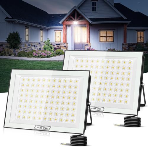 wowspeed 300W Faretto LED per esterni, 30000LM super luminoso, Faretto per esterni bianco freddo 6500K, impermeabile IP66 per cortile, vialetto, garage, corridoio, giardino - 2 Pezzi