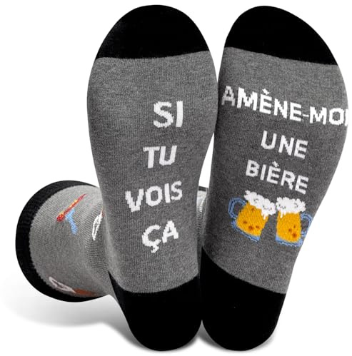Chaussettes Unisexe Rigolotes Humour 39-46 Coton Fantaisie bière,Un Cadeau Original Pour Anniversaire, Noël et La Saint (FR/ES, Numérique, 39, 46, Taille normale, Taille normale, Standard, Grey&Black)