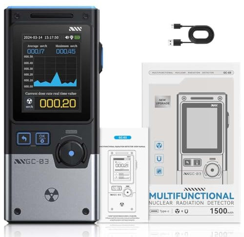Contatore digitale Geiger, rilevatore di radiazioni multifunzione, schermo da 2,4 pollici, monitoraggio in tempo reale, rilevatore elettromagnetico (nero)
