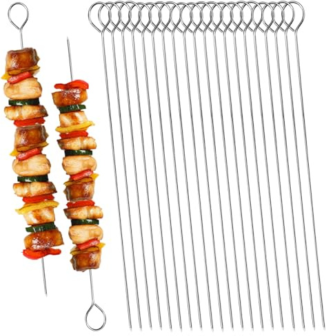 304 Grillspieße aus Edelstahl, wiederverwendbar und langlebig, 30 cm, Metall-Schaschlikspieße für Ofen, Grill und Grill, 20 Stück