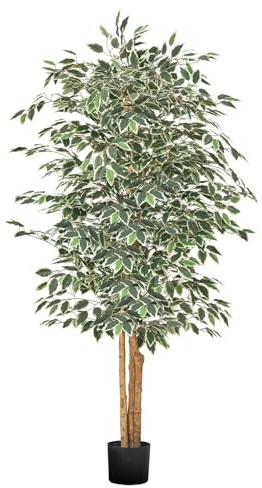 VEVOR Arbre Artificiel, 1,8 m, Plante Artificielle en PE Ficus Artificiel avec Pot Noir, Tronc et Feuilles Vertes Réalistes, Faux Arbre pour Bureau, Salon, Chambre à Coucher, Décoration d'Intérieur