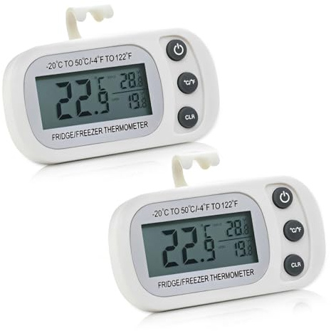 Fridge Thermometer Digital, XPJBKC 2PCS Waterproof Digital Fridge Thermometer UK with Large LCD Display Min/Max °C/°F Function, Freezer Thermometers for Freezer Refrigerator Aquarium