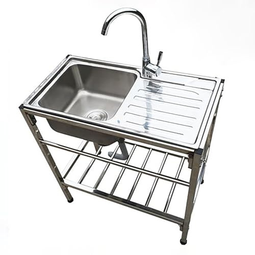 Tragbare freistehende Spüle aus Edelstahl mit Ständer und Wasserhahn, ideal für Außenküche, gewerbliche Nutzung, Waschküche, Garage und Bauernhaus