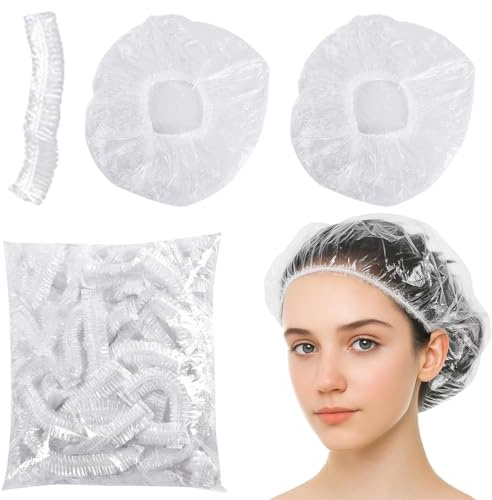 100 Einweg-Duschhauben Set, Wasserdichte und Große Badehaube mit Elastikrand, Für Damen, Reise, Hotel und Spabehandlung