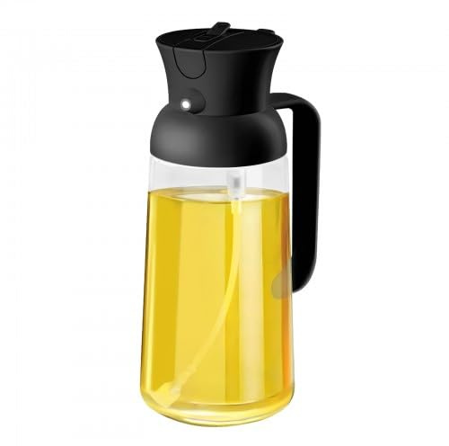 Rieoany Botella de Pulverizador de Aceite de 600ml, Dispensador de Aceite de Doble Uso, Estable y Duradero, Pulverización Fina, Adecuada para Varios Líquidos, Material de Vidrio, Color Negro