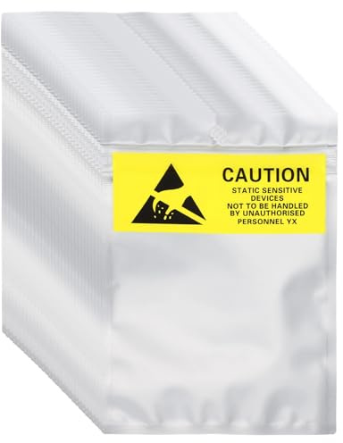 sourcing map 100 bolsas antiestáticas de 4.1 x 5.9 pulgadas, bolsa de blindaje ESD resellable con etiquetas para disco duro, disco duro, SSD, placas base de dispositivos electrónicos, color plateado