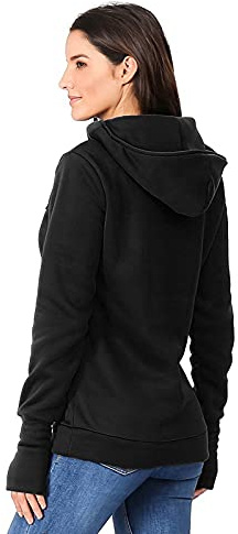 Generisch Sudadera de maternidad con capucha para mujer, manga larga de lactancia, blusa de maternidad, Negro , M