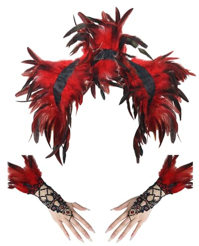 Generisch Federn Gothic Set, 2 Stück Federn Federkragen Damen mit Manschetten, Federkragen Elegantes Federhalsband für Karneval, Cosplay, Maskerade und Bühnenauftritte
