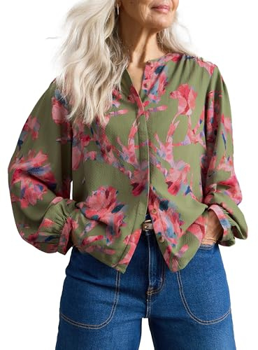 White Stuff Chemisier « Lana » pour Femme – Blouse élégante à col Montant et Patte de Boutonnage – Vert mil – Taille 44