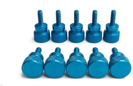 PrecisionGeek® – Tornillos moleteados 6-32 UNC de aluminio – Cabeza moleteada Ø 10 mm – Tornillos manuales para cámara, electrónica y carcasa – Varias longitudes (azul #6-32 x 6,5 mm)