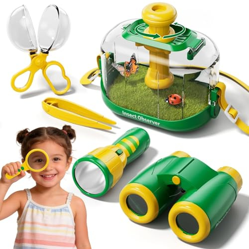 Kids Outdoor Bug Catcher Explorer Set with Bug House & Binoculars Ages 3–8 | STEM educational nature toy, full outdoor adventure kit, Christmas birthday gift for boys and girls backyard camping play
