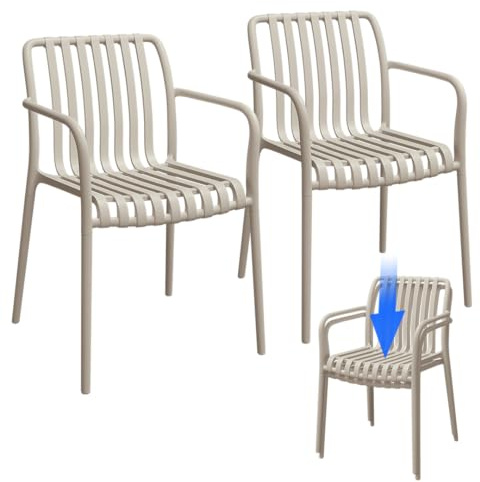 STEELSØN Pincoya Gartenstühle 2er Set – Outdoor Loungesessel Taupe – stapelbarer Balkonstuhl wetterfest & UV-beständig – Gartensessel aus Kunststoff bis 120 kg – Armlehnenstuhl Garten/Balkon/Terrasse