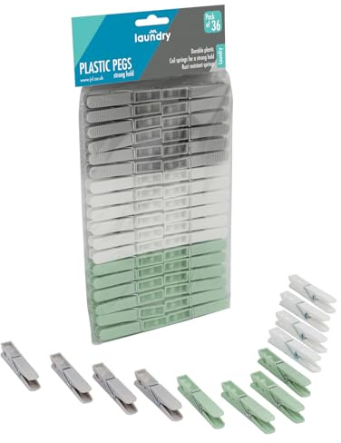 JVL 36 Pack Plastic Clothes Pegs – Strong Washing Line Laundry Pegs – Assorted Colours