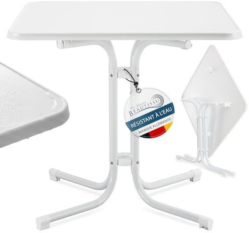 Beautissu Mesa Bistró Exterior 70x70 cm – Mesa Alta Cuadrada Plegable de Jardín, Terraza y Balcón – Mesa de Camping y Eventos Altura 70 cm – Blanca – Bistroni
