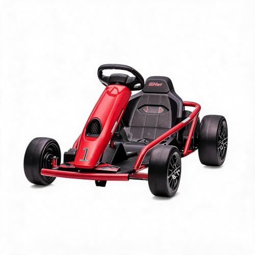 Go-Kart Elektro 24 V für Kinder von 8 – 12 Jahren – 2 Motoren 300 W, Drift 360 °, Geschwindigkeit 8 km/h, Musik, schrittweiser Start, geräumiger Sitz, Sicherheitsgurt – Spielzeug außen rot