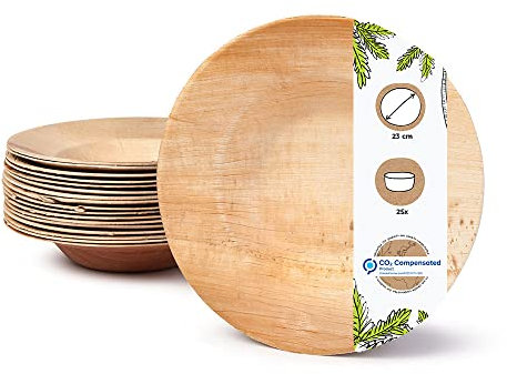 BIOZOYG Palmware Plato de snack profunda I profundo 14 cm 25 piezas platos vajilla de hojas de palma Ensaladera de pasta I vajillas desechables compostable biodegradable