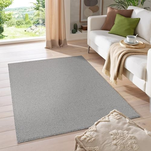 HomebyHome Teppich 120x170 cm Hellgrau, Kurzflor, Einfarbig, Modern, Rechteckig, Rutschhemmend, Pflegeleicht, Teppichboden für Wohnzimmer, Schlafzimmer, Essbereich