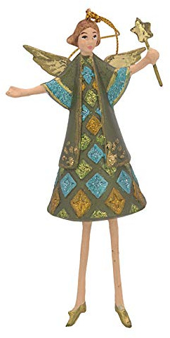 ecosoul Engel Instrument Musik Weihnachten Baumschmuck Figur Deko Hänger Christbaumschmuck 15 cm (mit Stern grün-Gold)