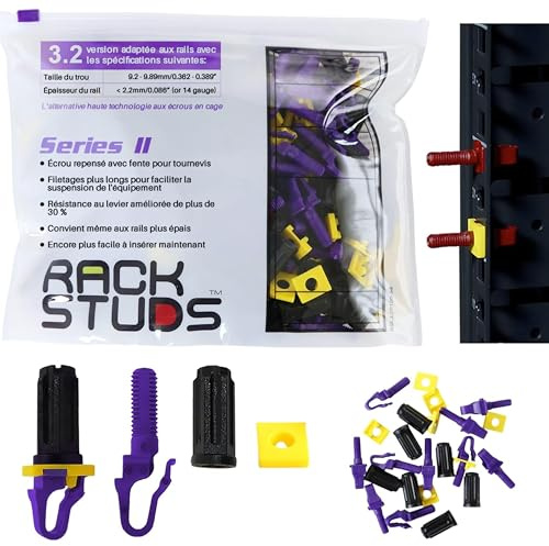 Rackstuds P100 Rack Mount II – Rackschrauben für Server-Racks, Schienen, 48,3 cm, quadratisch, gelocht, vertikale Schienen, perfekter Käfigmutter-Ersatz, Rack-Montageschrauben, violett, 3,2 mm, 100