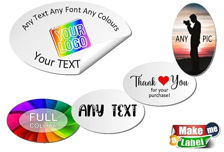600 Full Colour Oval (41mm x 25mm) Custom Printed Self Adhesive Paper Sticker Labels