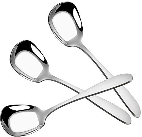 KBNIAN 3 Stück Edelstahl Quadratischer Löffel 18,5 cm Silberner Suppenlöffel Vierkantlöffel, spiegelpoliert, Vertiefter Löffelkopf, für Suppen oder andere flüssige Getränke