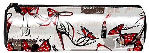 EZIOLY Roter Lippenstift, High Heels, Stiefel, Brillen, Parfüm, Leder, Stifteetui, Münzbeutel, Kosmetiktasche, Make-up-Tasche für Schule, Arbeit, Büro