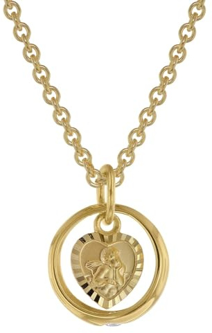 trendor Taufring mit Engelherz Gold 333 an goldplattierter Silberkette | zauberhafter Taufschmuck für Mädchen, Jungen oder Mütter, Geschenkidee zur Taufe