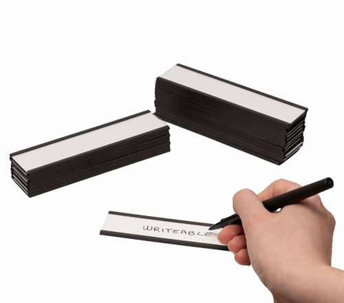 ITALFIT MAGNETI - 20 Targhette Magnetiche 120x30mm - Etichette scrivibili con cartoncino e pellicola protettiva, Porta Etichette Magnetico per Scaffali, Magazzino, Ufficio e Lavagne bianche