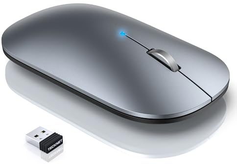 TECKNET Bluetooth Wireless Mouse, BT5.0/3.0 & 2.4GHz Rechargeable Computer Mouse, Silent Mice,4000DPI Portable USB Mice for Laptop, MacBook Pro/Air,iPad(Silver)