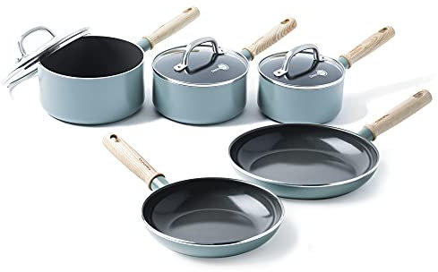 GreenPan, Mayflower Ceramic Non-Stick Cookware Set - 9 Pieces, Sky Blue