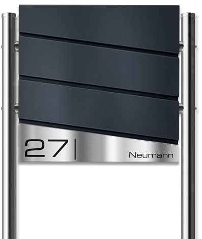 Metzler Standbriefkasten Neumann in Anthrazit RAL 7016 - Design Briefkasten inkl. Ständer & Zeitungsfach - Namensschild aus V2A Edelstahl - Postkasten - Größe: 37 x 37 x 10,5 cm - Höhe 120 cm