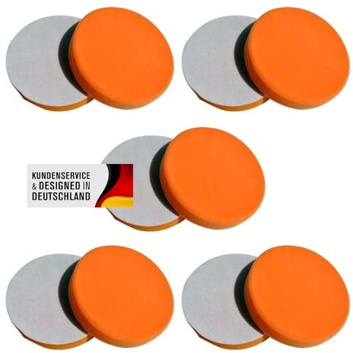 Polierschwamm Set 150mm Klett In Verschiedenen Härtegraden Und Setgrößen Polierschwämme Für Die Poliermaschine Polierpads Polierset Kletthaftend Gewaffelt Oder Glatt (Medium Orange, 10er Set)