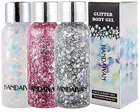 Skynest Mermaid Pailletten Chunky Glitter Gel, Glitzer Body Festival Glitter Kosmetik Gesicht Haar Nägel Glitzer Make-up for Women Kids Girls, 50ml (#3)