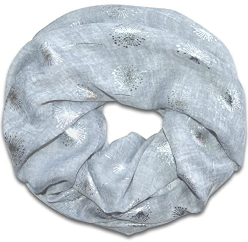 thb Richter Loopschal Rundschal mit Pusteblume Muster Schlauchschal Schals Halstuch Loop Natur Pusteblumen Meliert Blumen Metallic-Silber-Aufdruck (Grau)