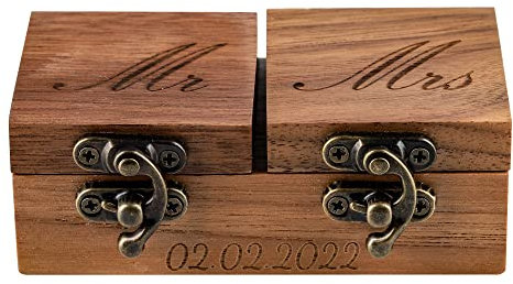 Jacklin F Personalisierte Holz-Verlobungsring-Box Rustikale Holz-Ring-Box | Benutzerdefinierter Name gravierte Ringträgerbox Holzringhalter für Vorschläge, Hochzeitszeremonie