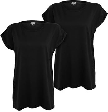 Urban Classics Damer damer förlängd axel t-shirt 2-pack t-shirt, svart + svart, XXL