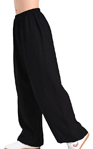 XianXinXn Pantaloni Tai Chi Unisex in Morbido Cotone e Lino Traspirante Pantaloni da Allenamento per Yoga Marziale Kung Fu Nero S